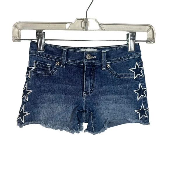 Jordache Girls Shorts Size 6 Embroidered Stars Blue Denim Cutoff Frayed Hem Kids - Picture 1 of 5
